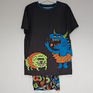 Cat & Jack Black Pajama Set with Blue and Green Monsters